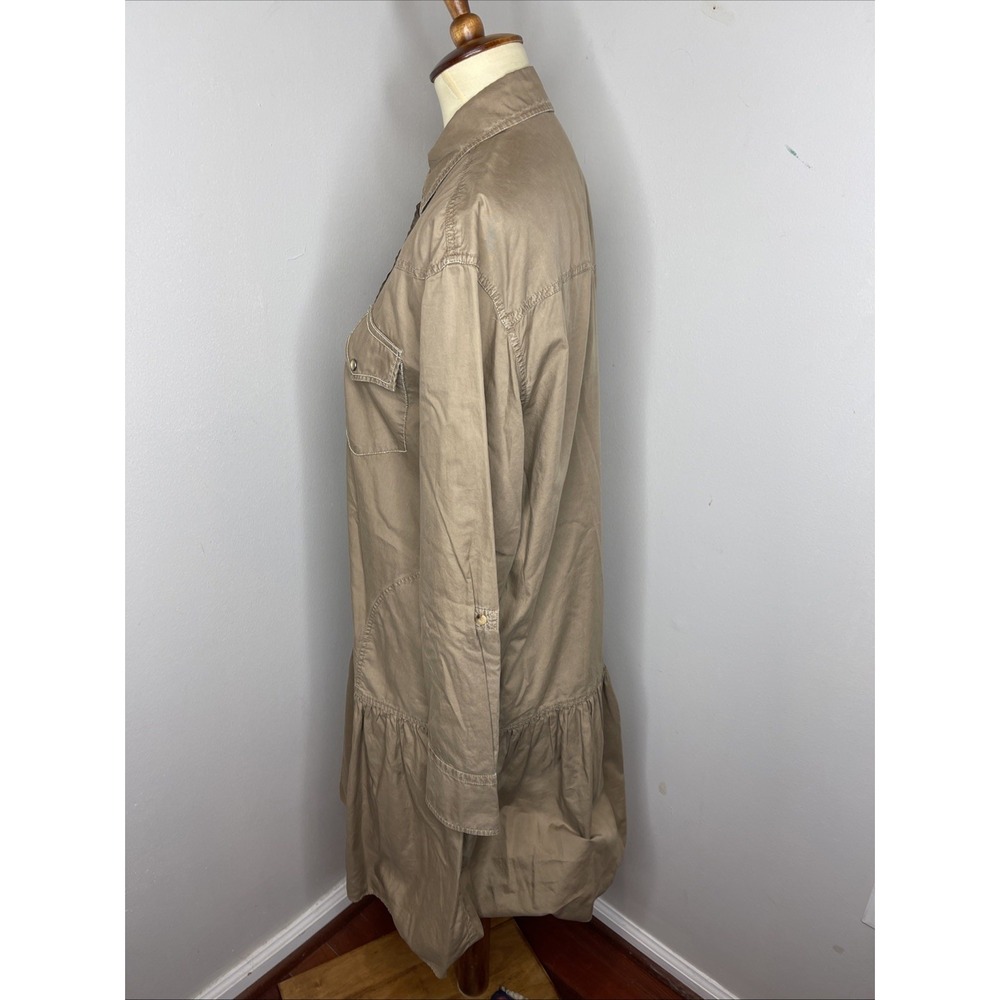 Womens Brunello Cucinelli Kakhi Cotton Western Style Shirt Dress Large L - Picture 2 of 10